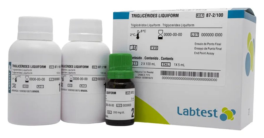 Labtest Triglicéridos Liquiform, caja y frascos 2 × 100 ml